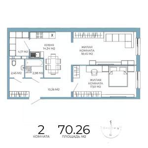 2-к квартира, строящийся дом, 70м2, 12/18 этаж