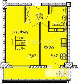 1-к квартира, вторичка, 36м2, 8/20 этаж