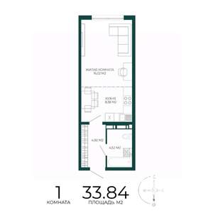 1-к квартира, строящийся дом, 34м2, 12/17 этаж