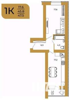 1-к квартира, вторичка, 48м2, 6/10 этаж