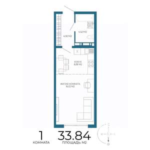 1-к квартира, строящийся дом, 34м2, 7/17 этаж