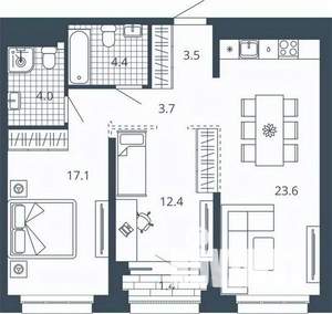 2-к квартира, вторичка, 70м2, 18/24 этаж