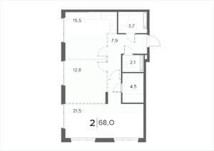 2-к квартира, вторичка, 68м2, 14/21 этаж