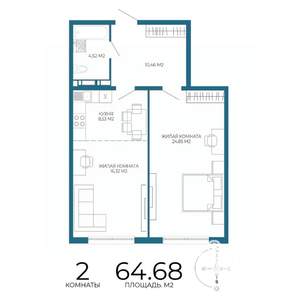 2-к квартира, строящийся дом, 65м2, 14/17 этаж