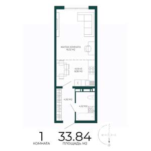 1-к квартира, строящийся дом, 34м2, 13/17 этаж