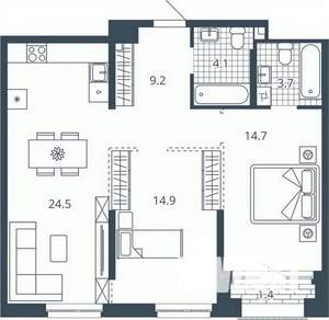 2-к квартира, вторичка, 73м2, 15/24 этаж