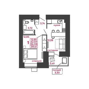 1-к квартира, вторичка, 39м2, 1/17 этаж