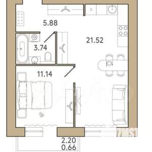 1-к квартира, вторичка, 42м2, 5/12 этаж