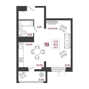 1-к квартира, вторичка, 42м2, 7/15 этаж