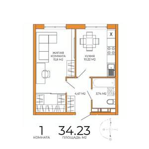 1-к квартира, строящийся дом, 34м2, 12/18 этаж