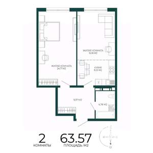 2-к квартира, строящийся дом, 64м2, 4/17 этаж