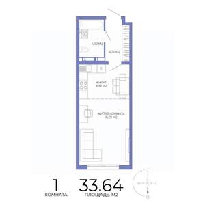 1-к квартира, строящийся дом, 34м2, 15/17 этаж