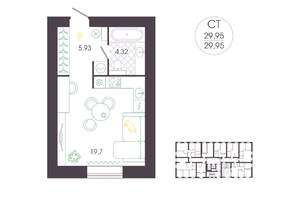 Студия квартира, вторичка, 30м2, 1/16 этаж