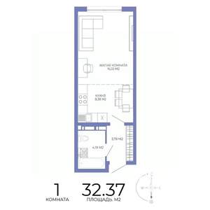 1-к квартира, строящийся дом, 32м2, 16/17 этаж