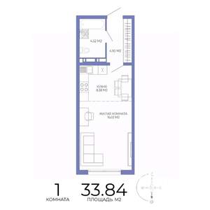 1-к квартира, строящийся дом, 34м2, 17/17 этаж