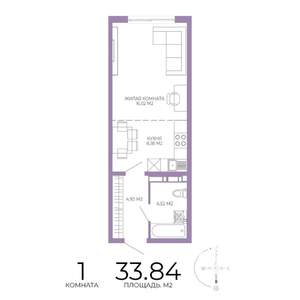 1-к квартира, строящийся дом, 34м2, 9/17 этаж