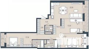 3-к квартира, вторичка, 106м2, 8/23 этаж
