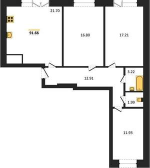 3-к квартира, вторичка, 98м2, 4/13 этаж