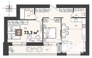 2-к квартира, вторичка, 73м2, 13/14 этаж