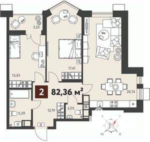 2-к квартира, вторичка, 82м2, 2/18 этаж