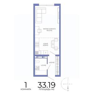 1-к квартира, строящийся дом, 33м2, 12/17 этаж