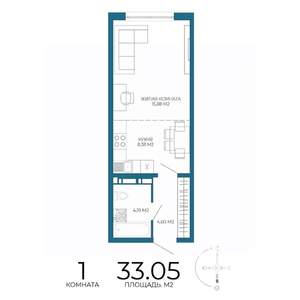 1-к квартира, строящийся дом, 33м2, 3/17 этаж