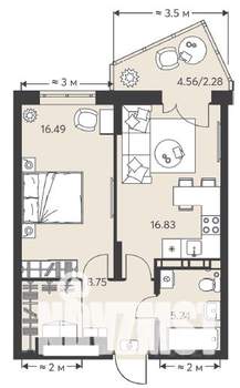 1-к квартира, вторичка, 52м2, 2/18 этаж