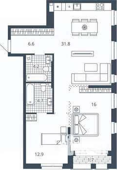 2-к квартира, вторичка, 77м2, 9/24 этаж