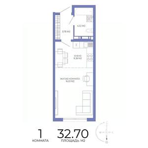 1-к квартира, строящийся дом, 33м2, 16/17 этаж