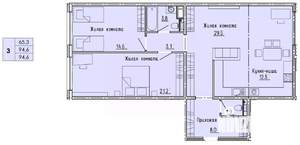 3-к квартира, строящийся дом, 95м2, 7/18 этаж