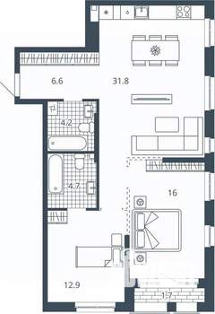 2-к квартира, вторичка, 77м2, 16/24 этаж