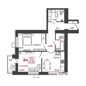 2-к квартира, вторичка, 64м2, 14/17 этаж