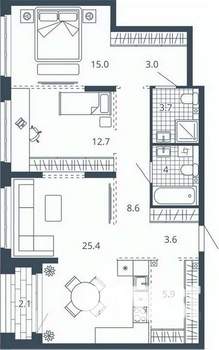 2-к квартира, вторичка, 84м2, 7/24 этаж
