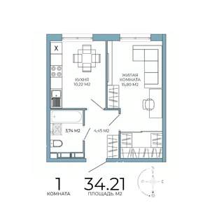 1-к квартира, строящийся дом, 34м2, 18/18 этаж