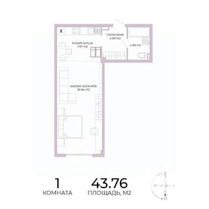 1-к квартира, строящийся дом, 44м2, 4/17 этаж