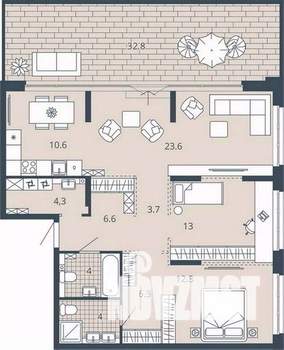 2-к квартира, вторичка, 105м2, 17/24 этаж