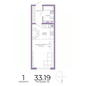 1-к квартира, строящийся дом, 33м2, 9/17 этаж