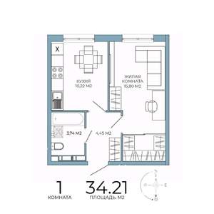 1-к квартира, строящийся дом, 34м2, 12/18 этаж