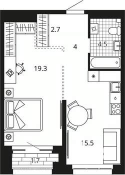 1-к квартира, вторичка, 47м2, 22/23 этаж