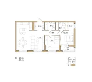 2-к квартира, вторичка, 79м2, 11/18 этаж