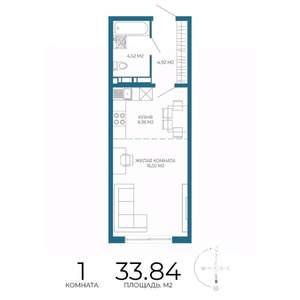 1-к квартира, вторичка, 34м2, 8/17 этаж
