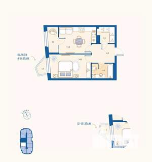 1-к квартира, вторичка, 46м2, 1/16 этаж