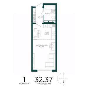 1-к квартира, строящийся дом, 32м2, 7/17 этаж