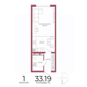 1-к квартира, строящийся дом, 33м2, 7/18 этаж