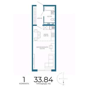 1-к квартира, вторичка, 34м2, 8/17 этаж