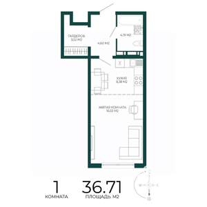 1-к квартира, строящийся дом, 37м2, 11/17 этаж