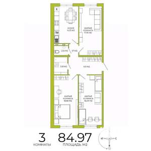 3-к квартира, вторичка, 85м2, 12/18 этаж