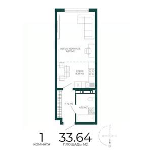 1-к квартира, строящийся дом, 34м2, 9/17 этаж