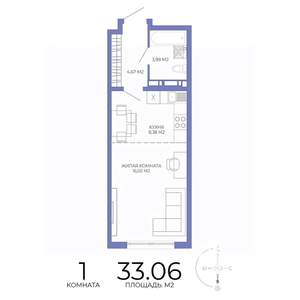 1-к квартира, вторичка, 33м2, 9/17 этаж