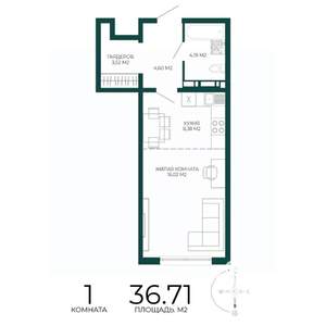 1-к квартира, строящийся дом, 37м2, 13/17 этаж
